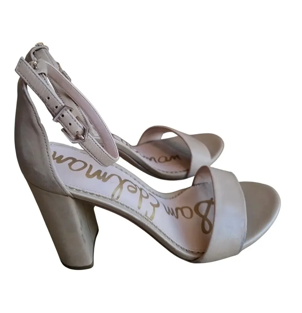 Sam Edelman Yaro Block Heel Nude Leather Sandals Size 8 M